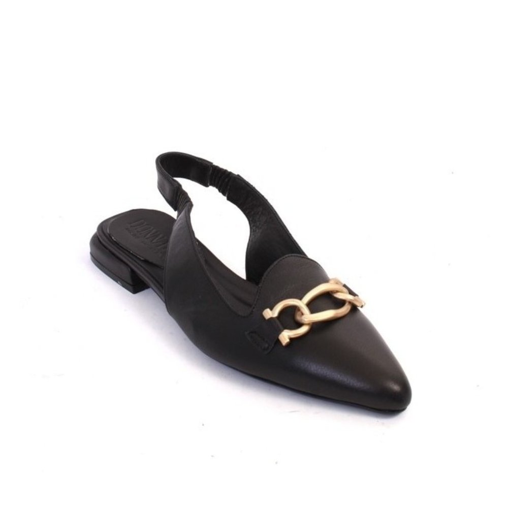 Donna Piu 3020 Black Gold Leather Open-Toe Slides Sandals Shoes